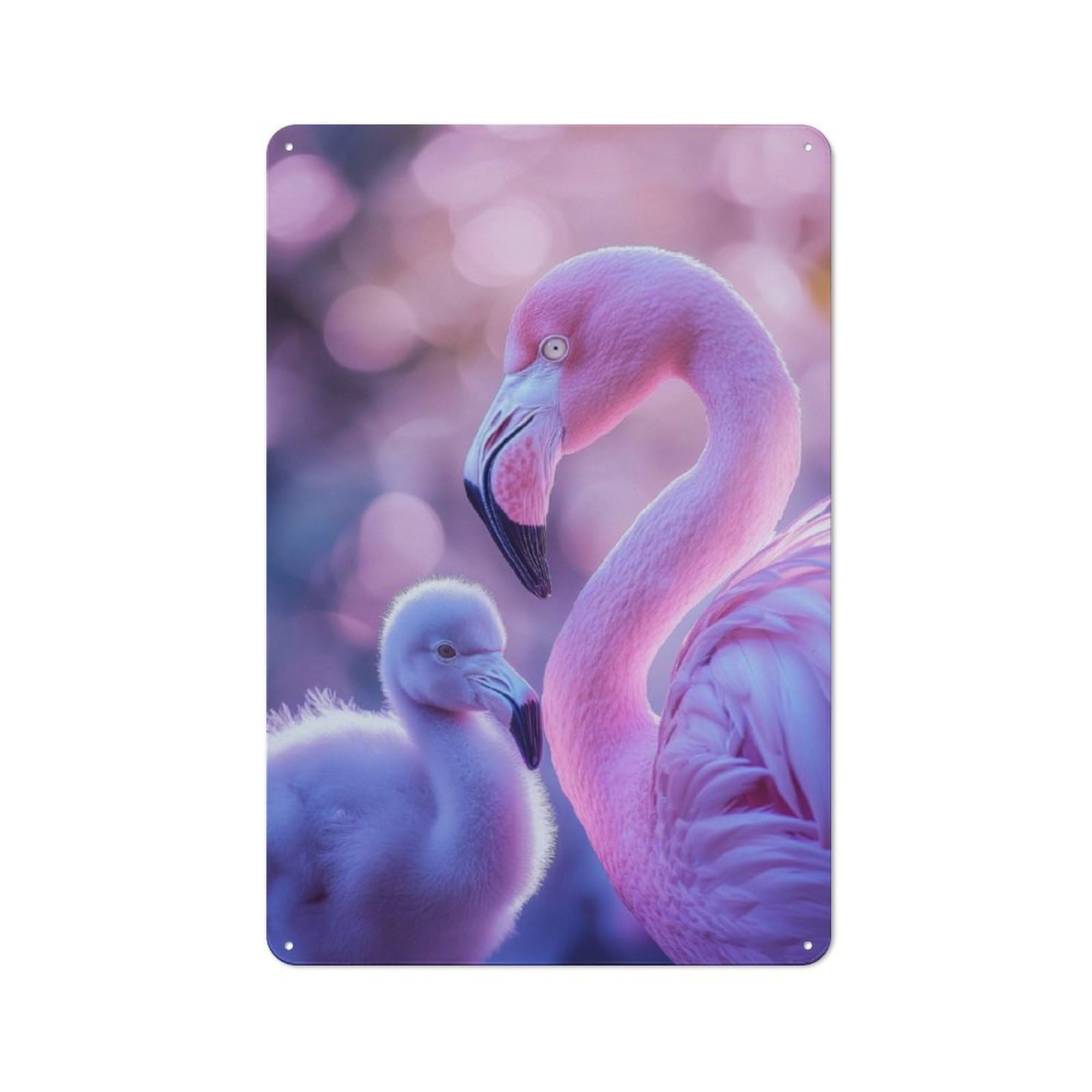 Junmoney Pink Flamingo And Chick Vintage Tin Sign 30X20cm With For Workshop Wall, For Kitchen, Dining Room And Home Bar Wall Decor