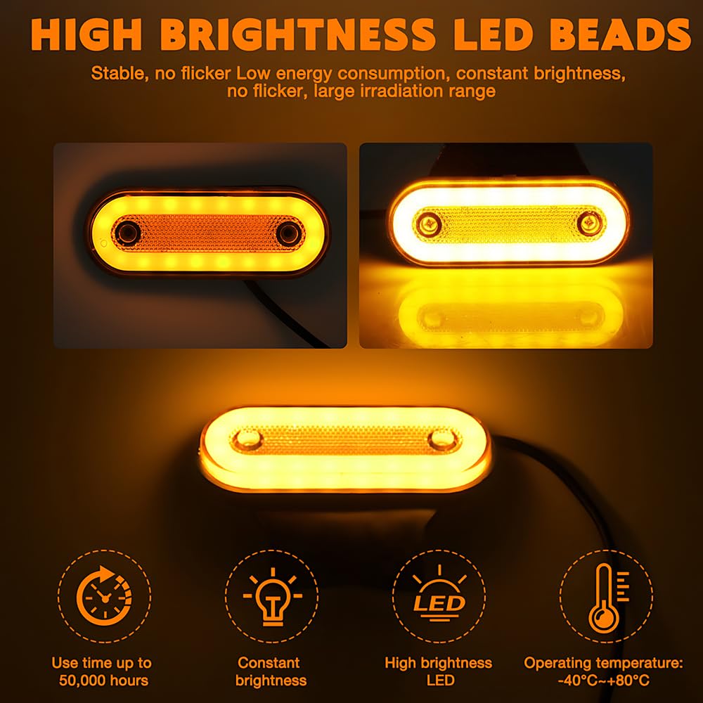Feux de Gabarit LED 12V / 24V, 6Pcs LED Feux de Marquage Latéral, Feux de Position Lumière Universel avec Supports en Caoutchouc pour Remorque Camion RV Caravan (Jaune)