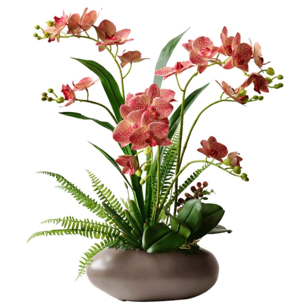 XDLEDMKIZ Realistic Artificial Flower Simulation Flower Silk Artificial Fake Phalaenopsis PU Silicone Home Decoration Bouquet Bonsai Potted Living Room Study Bouquet Silk