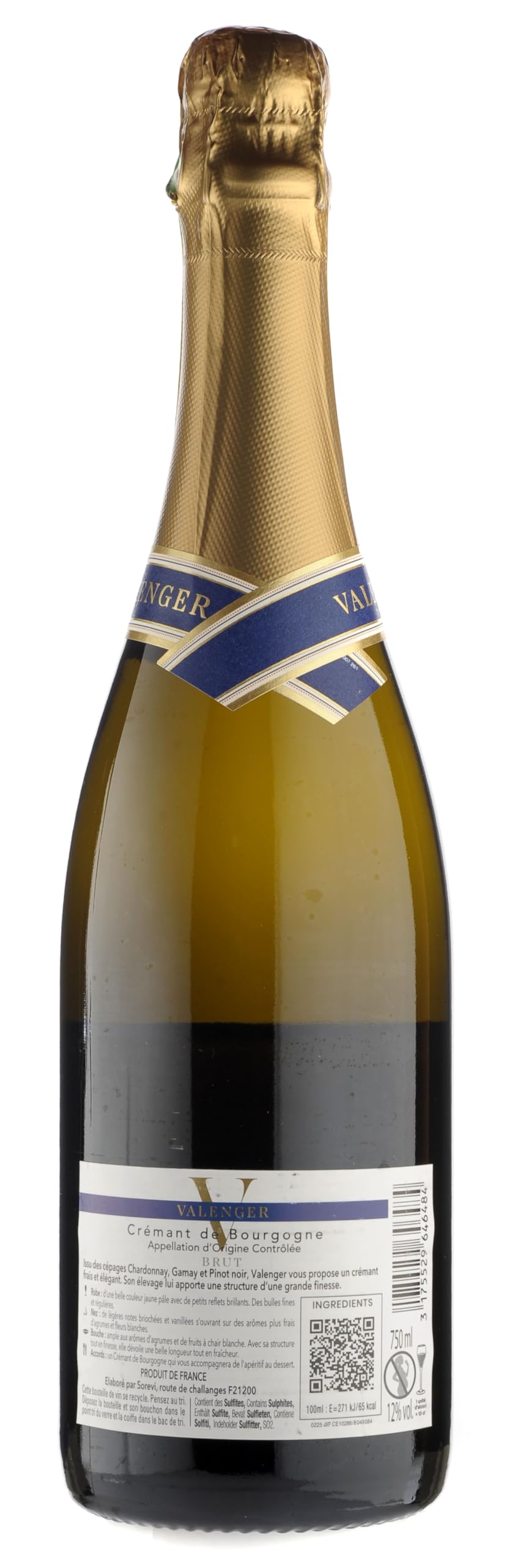 Valenger Brut Crémant de Bourgogne DOP - Vino espumoso francés método tradicional - Pack 6 botellas x 75cl - Chardonnay, Gamay, Pinot Noir