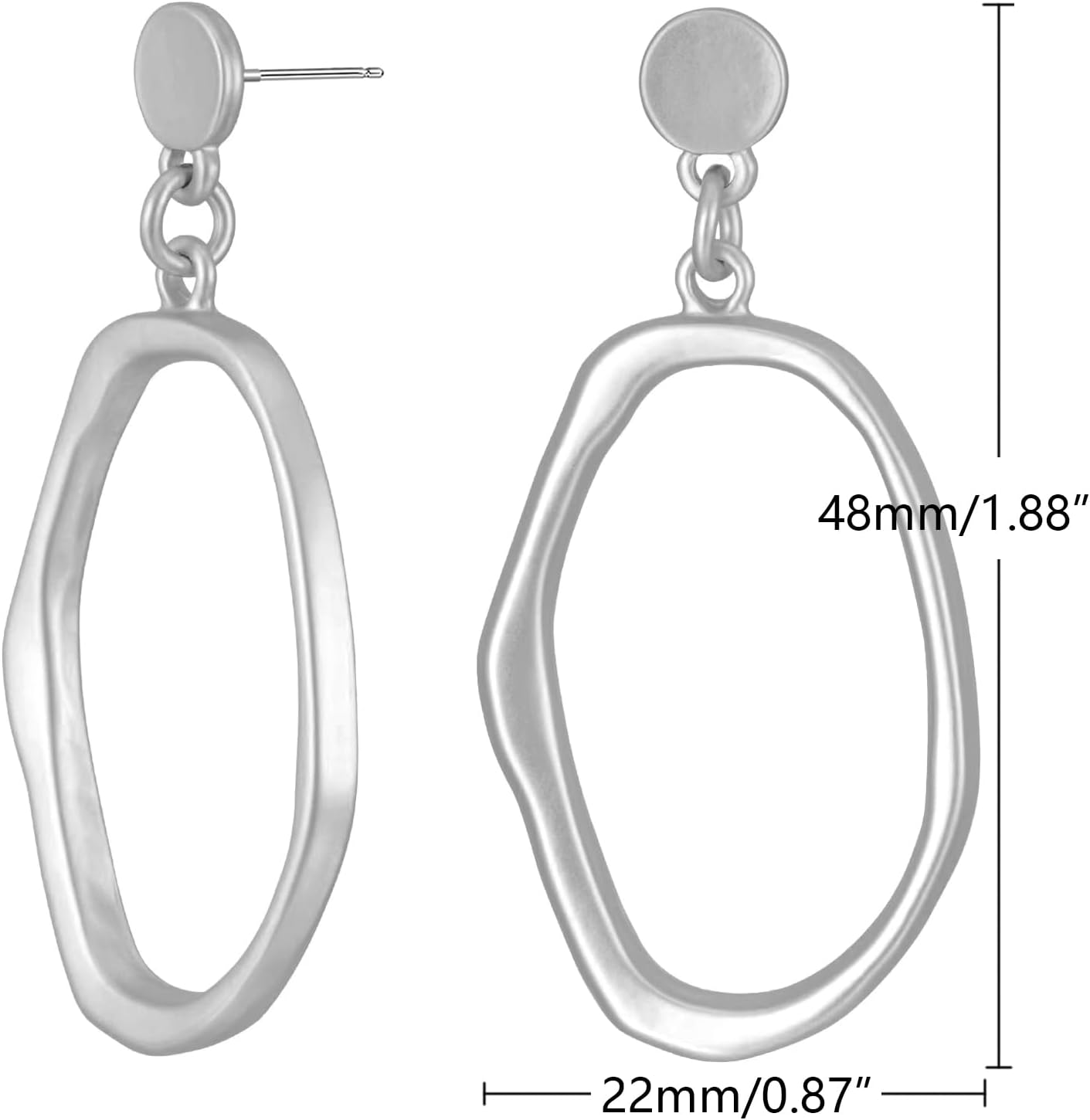 Stud Earrings for Women 14k Gold Plated Geometric Dangle Earrings Lightweight Minimalist Handmade Hammered Texture Oval Disc Drop Double-layer Big Hoop Dangle Earrings for Women - Image 5