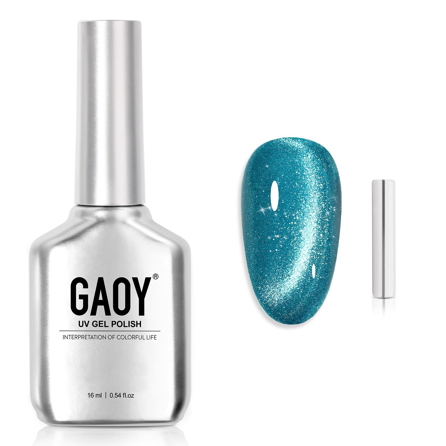 GAOY Blue Glassy Cat Eye Gel Nail Polish, 16ml Glitter Holographic Nail Polish with Magnet, Reflective Translucent UV Gel, 2153 Blue Tears