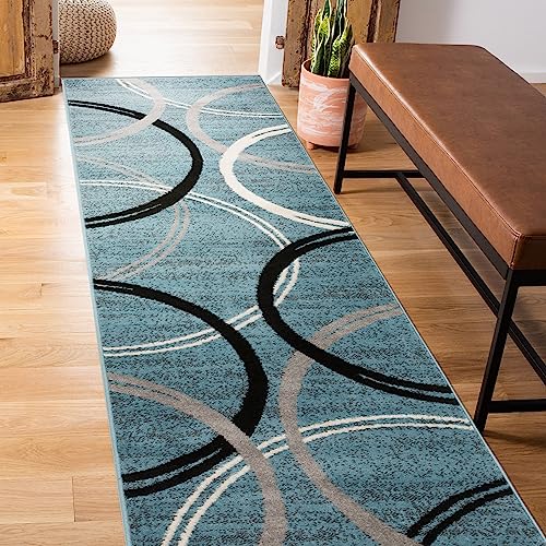 Rugshop Modern Wavy Circles Design Runner Rug 2' x 7' 2" Blue