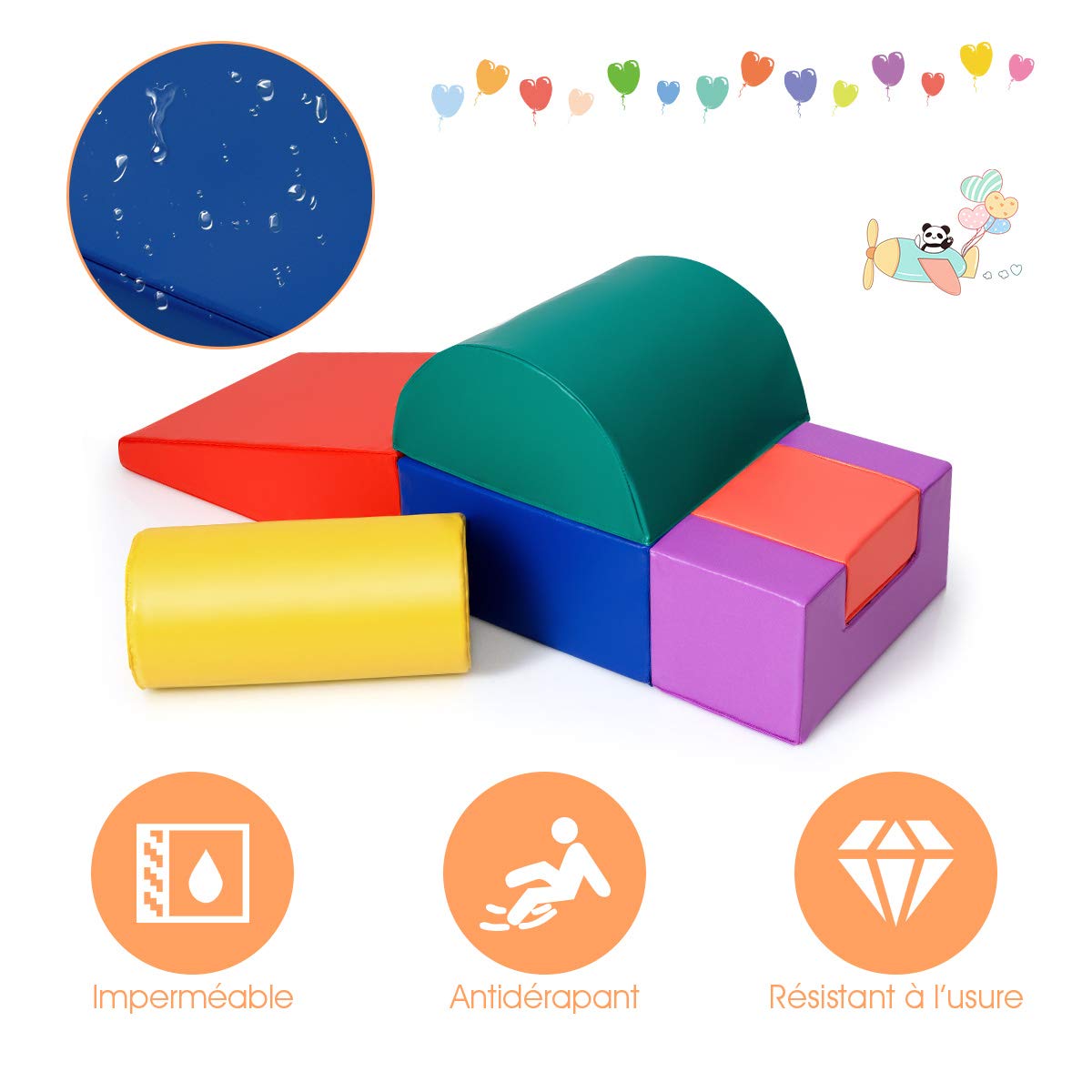 GOPLUS 6 Pcs Parcours Motricité Bébé, Module Motricité Bébé en Mousse, Jouets Éducatifs avec Housse en PU et Remplissage en EPE, Enfants d'Âge Préscolaire