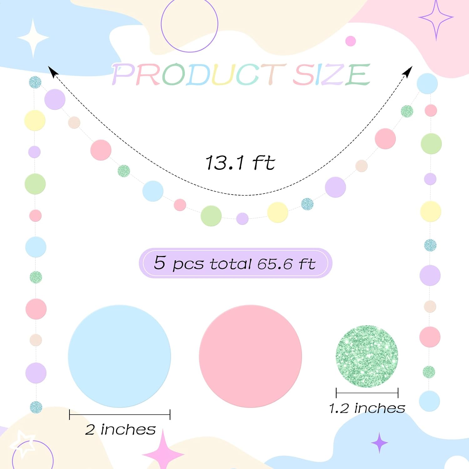 Outus 5 Pieces Colorful Circle Garland Banner Hanging Paper Dot Decorations for Classroom, Birthday Party, Baby Shower, Wedding Backdrop & Photo Booth Graduation Decor (Pastel)