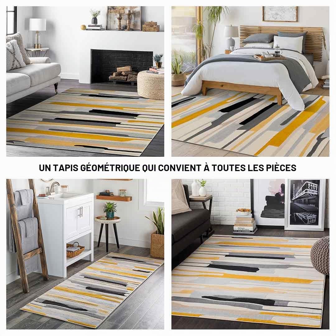 Surya Atlanta Tapis de Salon, bohème, Grand Tapis pour Chambre à Coucher, 120 x 170 cm, Tapis pour Salle à Manger avec Motif géométrique, Tapis scandinave Moderne, Jaune Moutarde, Gris, Beige
