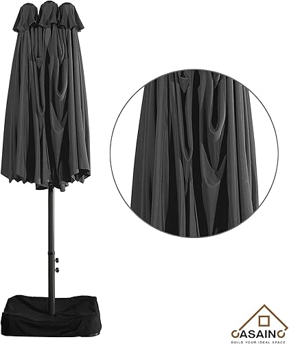 Miniatura 7 de CASAINC Sombrilla de patio de 15 pies con base de doble cara para exteriores, sombrilla rectangular doble con manivela, para jardín, terraza,