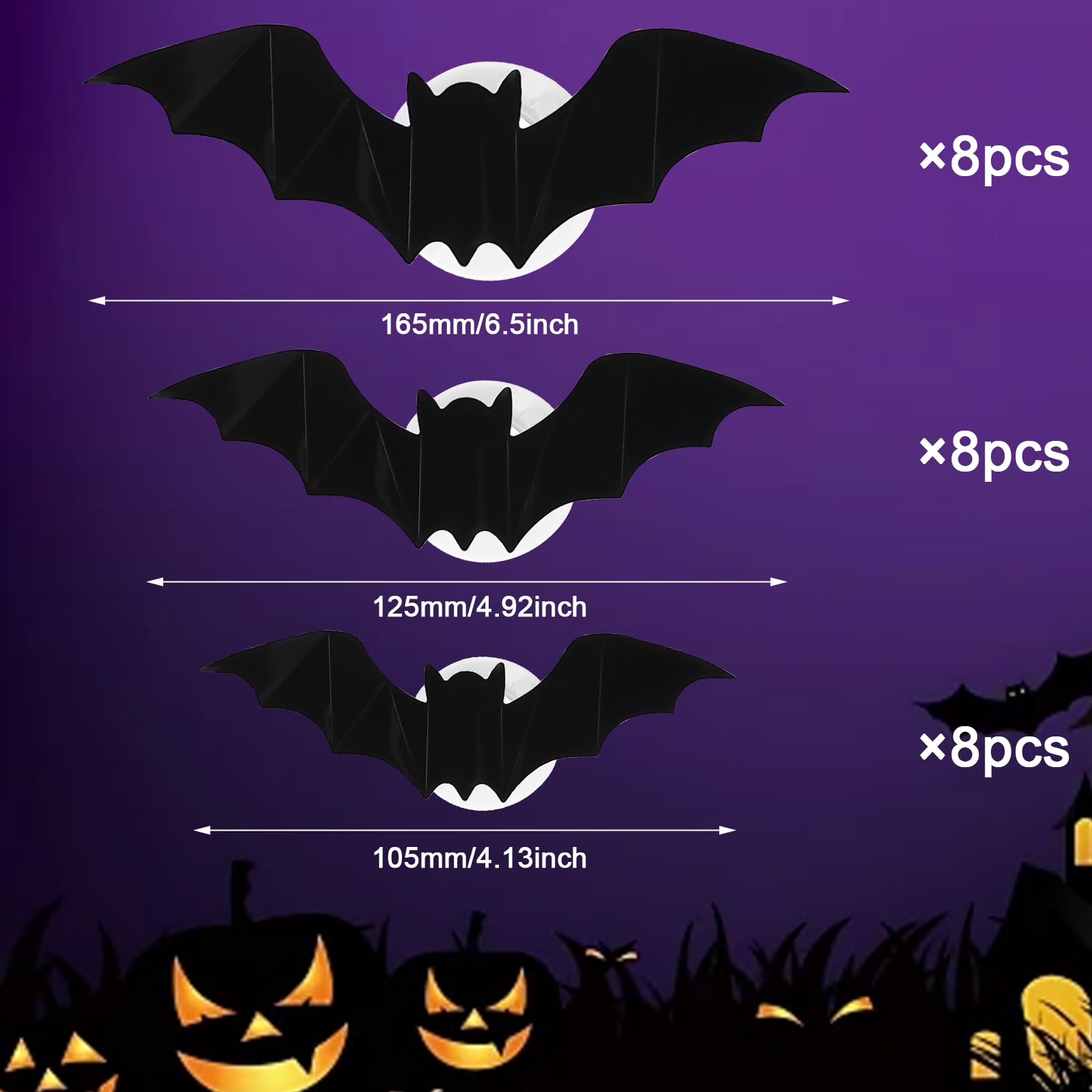 24 LED Fledermaus Aufkleber Halloween - 3D Wanddekoration Lila Leuchtend