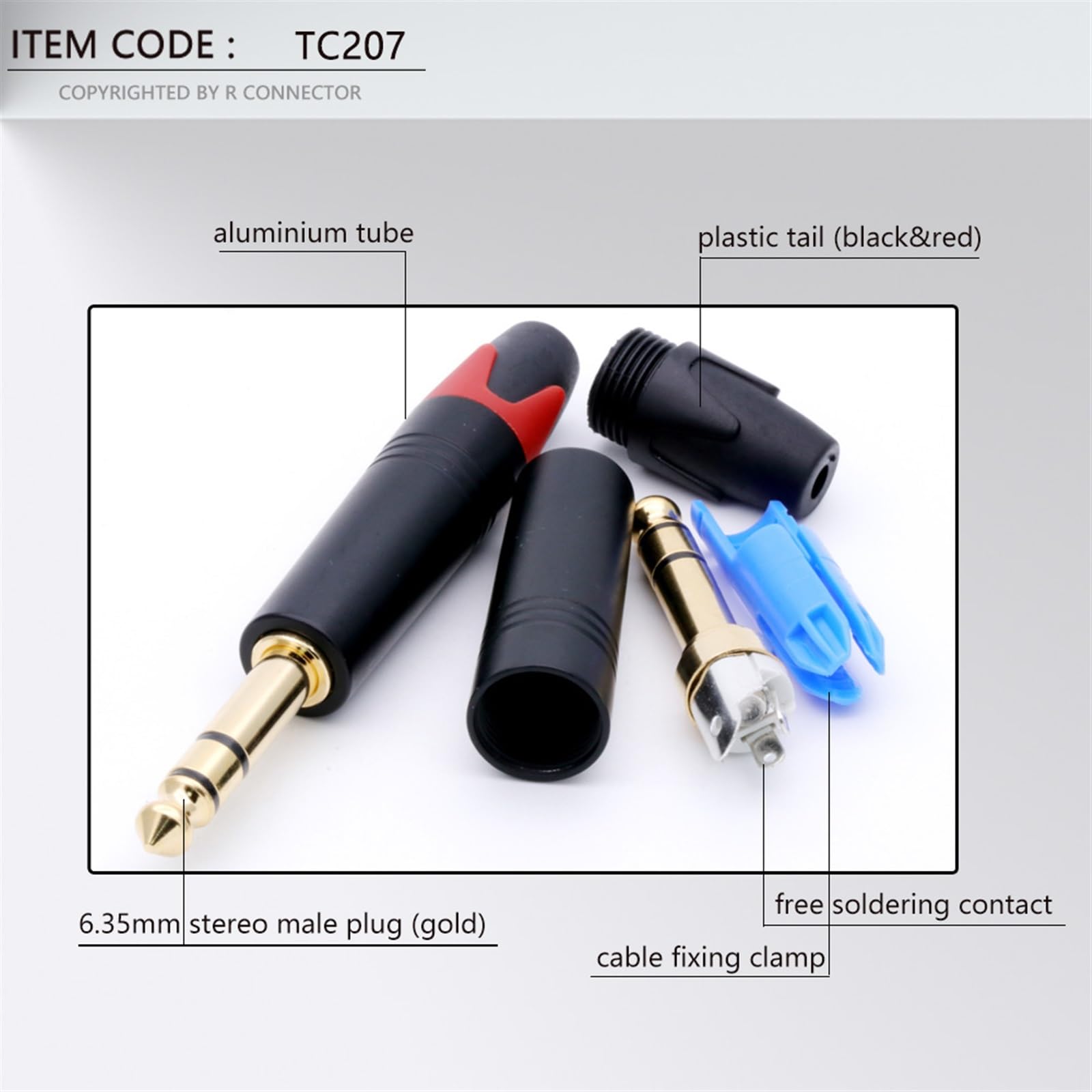 2 szt. Jack 6,35 mm 3-biegunowe męskie złącze wtykowe stereo aluminiowa rura mosiężna 1/4 cala wtyczka mikrofonowa złącze kabla audio (czarne)
