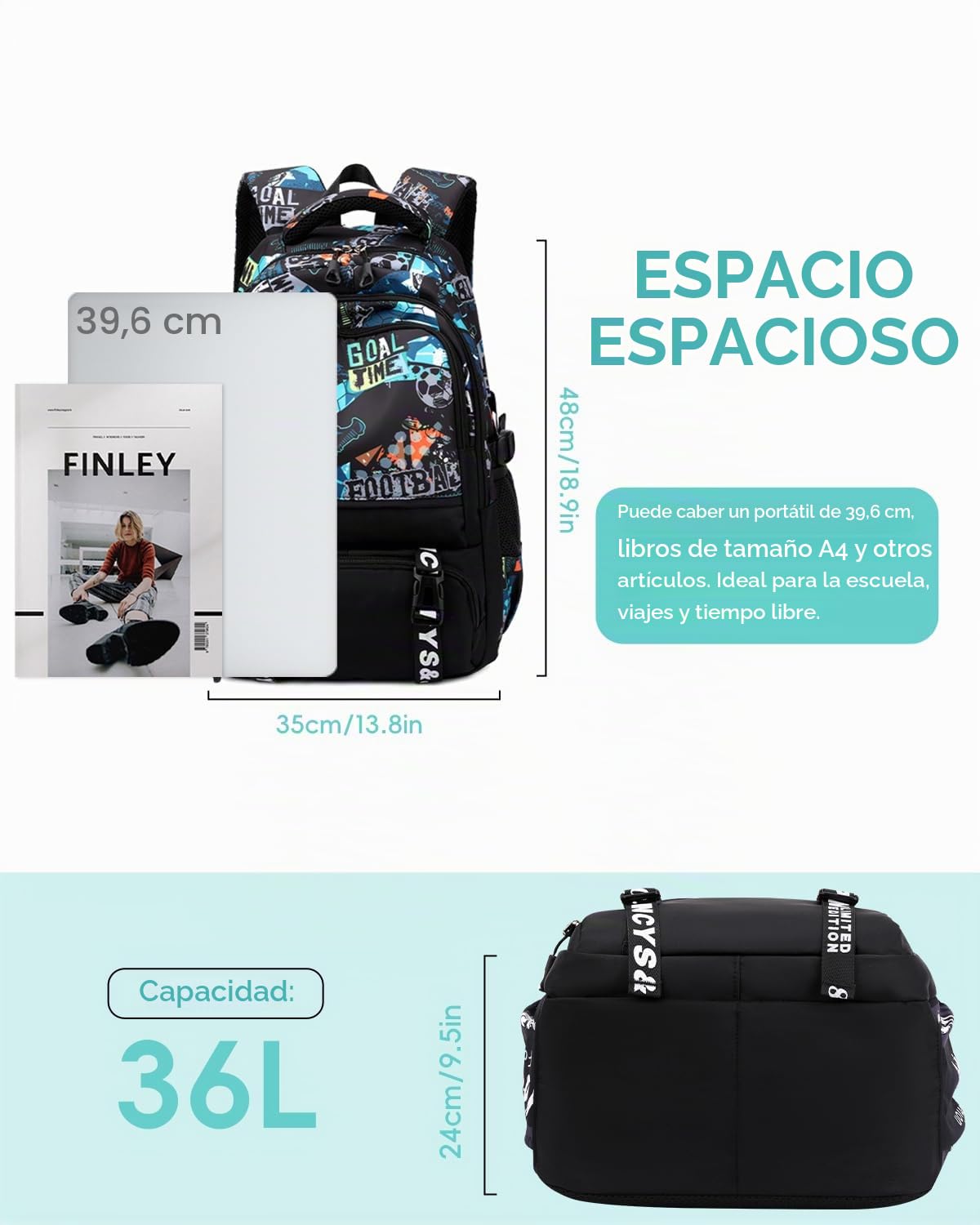 Tanou Mochila Adolescente Chico, Mochilas Escolares de Futbol para Niños