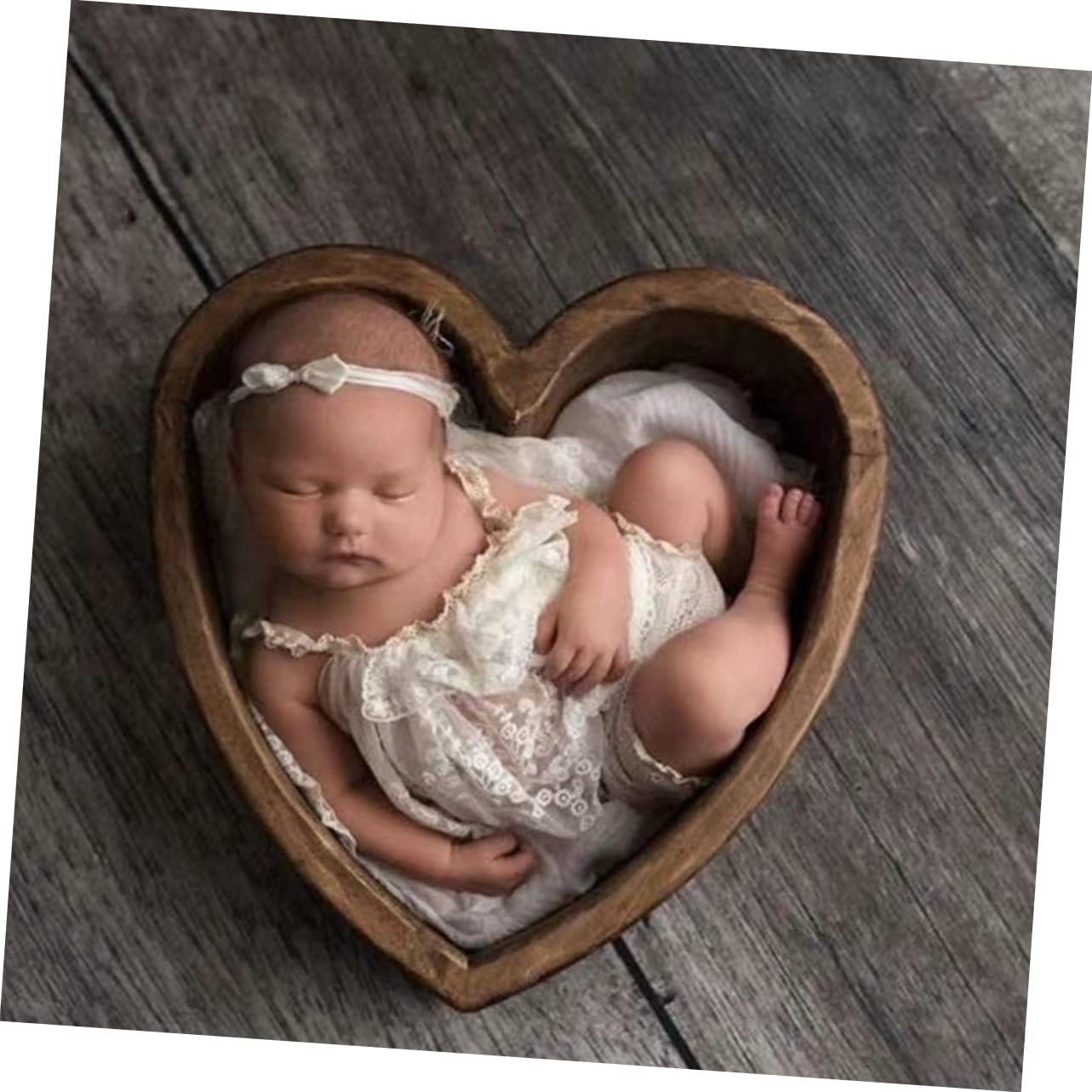 Basket for Newborn Photoshoot Heart-Shaped Wooden Posing Case Lightweight