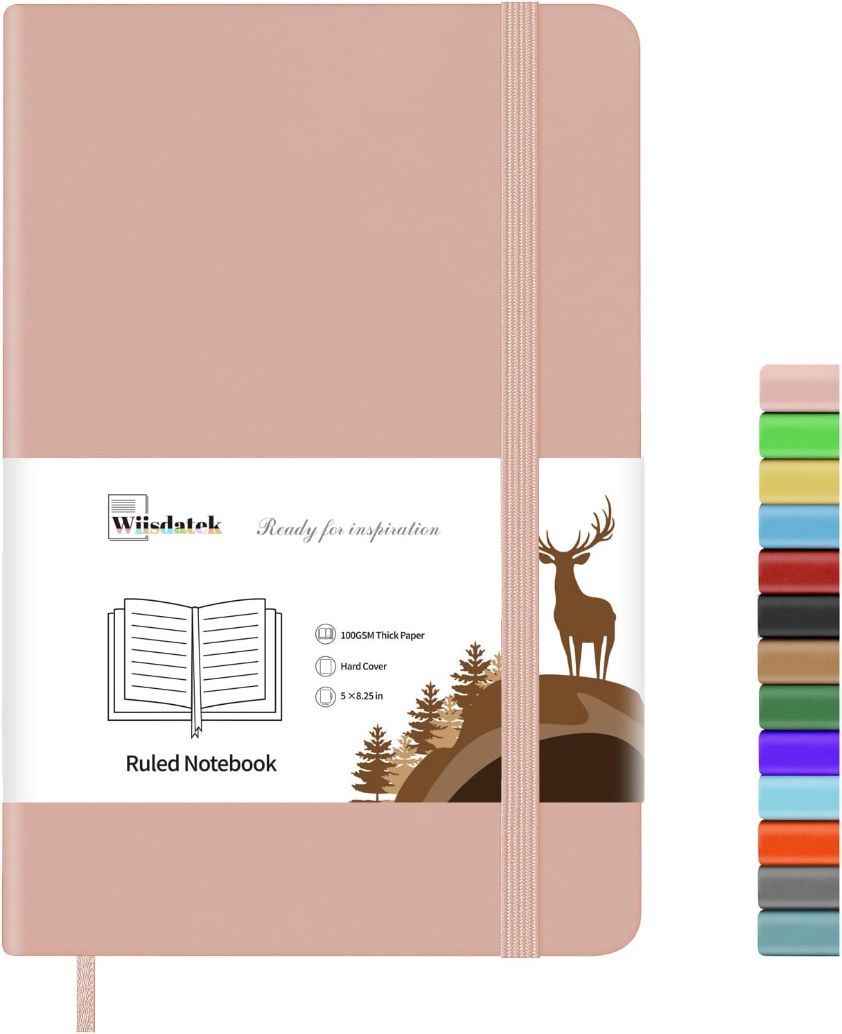 Wiisdatek Ruled Journal Notebook - Lined Notebook with 100GSM Premium Thick Paper,Fine Inner Pocket,Hardcover Notebook for Journaling Writing, 5"×8.25"(Pink)