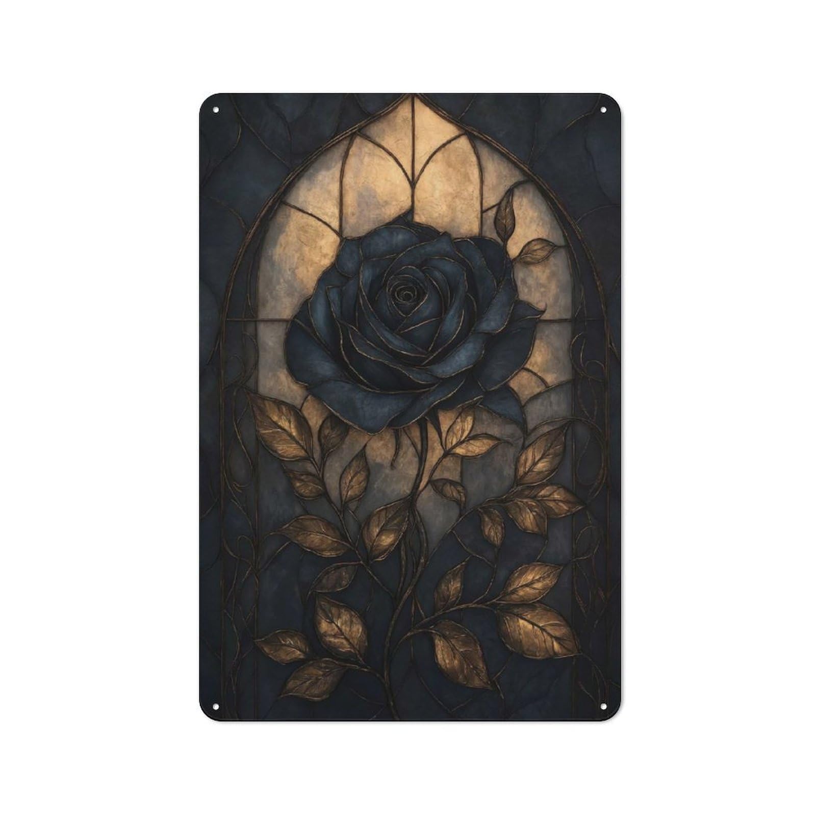 Junmoney Style-20 Rustic Tin Sign 30X20cm Featuring Gothic Rose Stained Glass For Garage Or Workshop, For Garage, Workshop And Man Cave Decoration