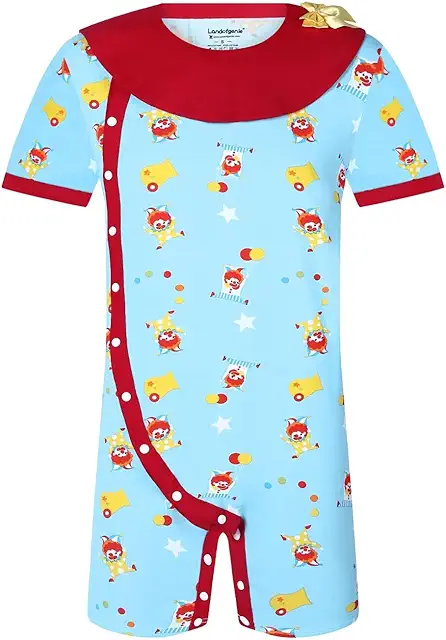 Men's Clown Print Romper with Detachable Collar - Short Sleeve Bodysuit Pajamas