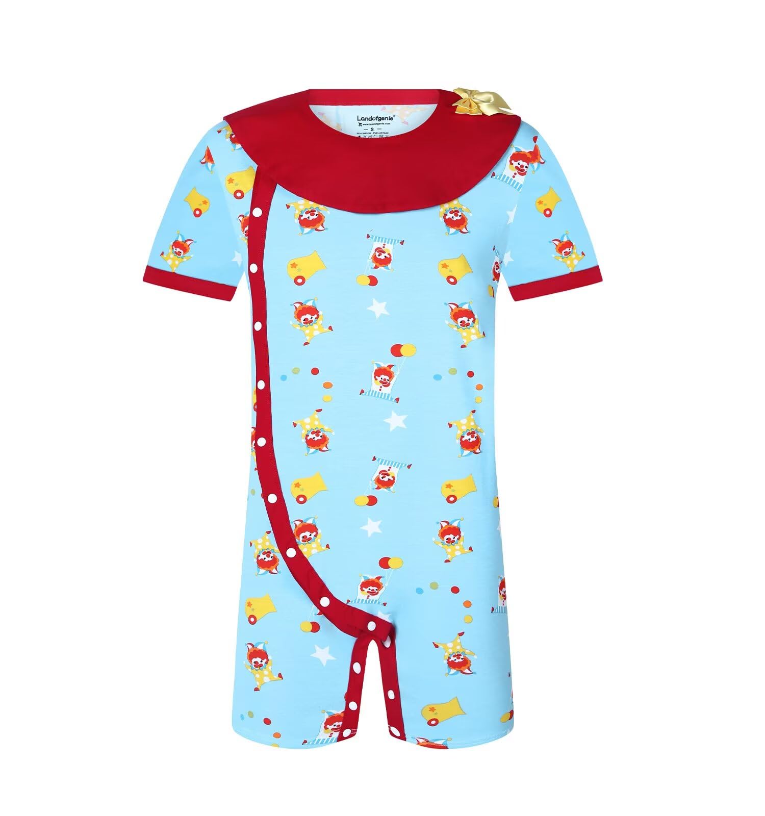 Men's One-Piece Bodysuit Onesie Pajamas Short Sleeve Romper for Men Detachable Collar Pajamas with Clown Print