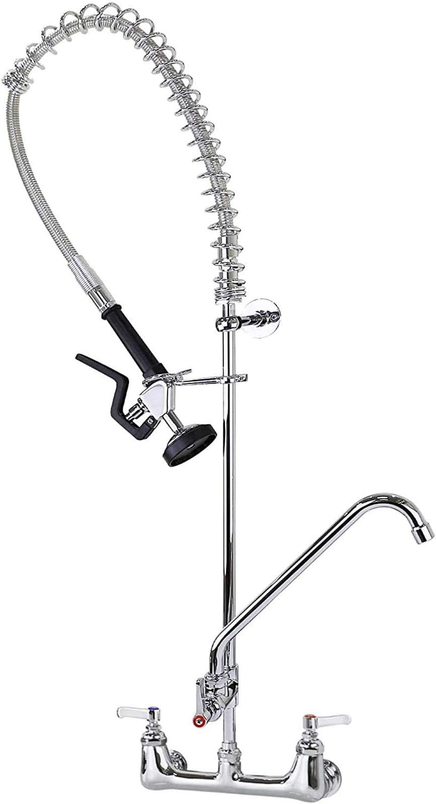 YG Pre-rinse Kitchen Sink Faucet Spray 8"(203mm) Center Wall Mounted Type Heavy Duty Construction 20"(510mm) Riser Brass Pipe Flexible Stainless Steel Hose Color Chrome YG-5803bL