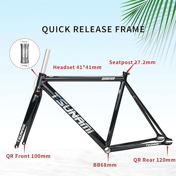 700C Fixed Gear Bike Frameset 49CM /52CM /55CM/ 58CM C Brake Quick Release 100/120mm Bike Frame Aluminum Alloy Racing Track Bike Frames with Bike Fork