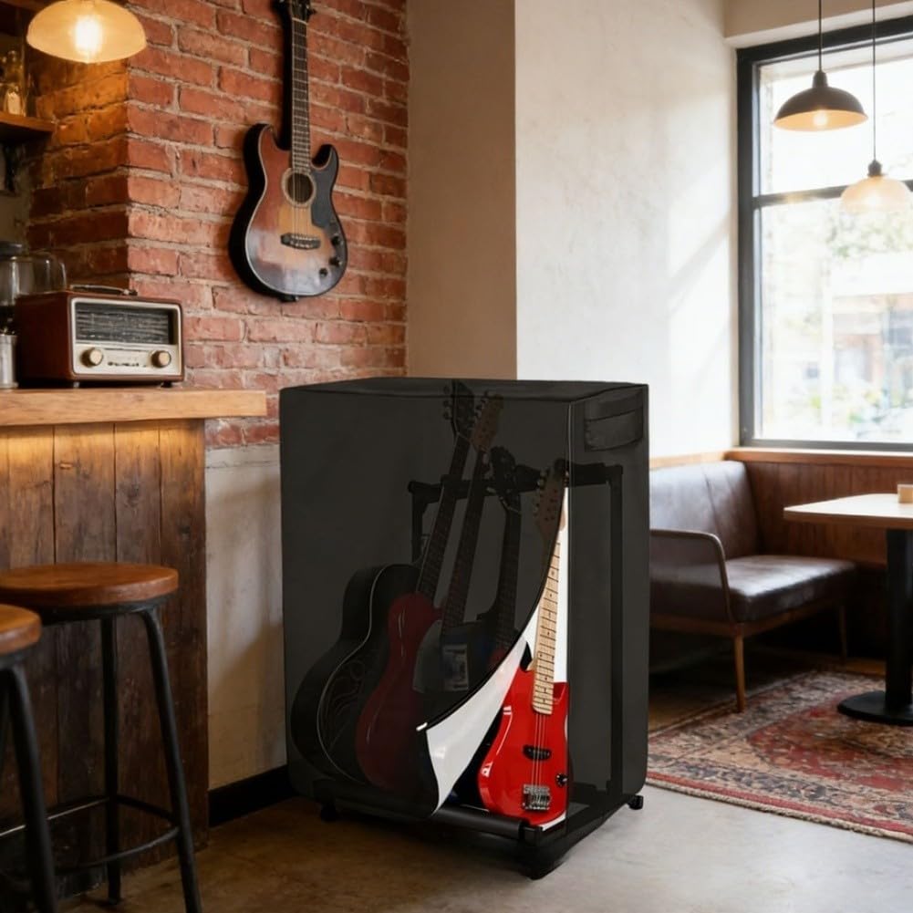 Robusta cubierta de tela Oxford diseñada para soportes de guitarra con mango de apertura con cremallera y capa interior de malla de aire ventilada (600D)