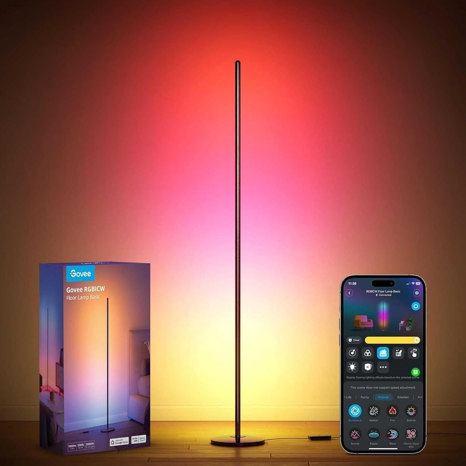 Govee Lampade da Terra LED RGBIC, Piantana Lampada da Terra Funziona con Alexa, Matter, APP, 16 Milioni di Colori Musica Sincronizzazione a Luce Calda per Soggiorno, Camera da Letto, Ufficio