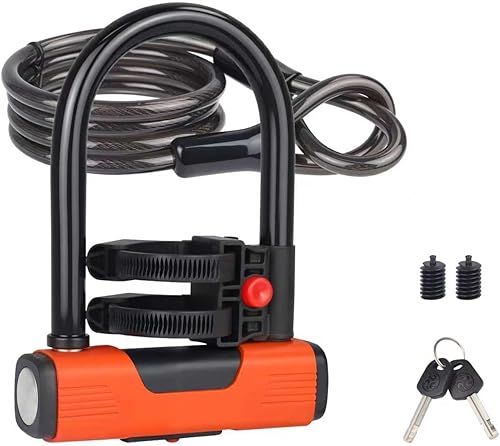 MEGHNA Candado de bicicleta con cable de alta resistencia para bicicleta en U, combinación antirrobo con soporte para bicicleta de montaña,