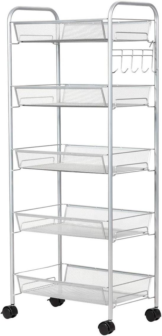 Giantex Storage Rack Trolley Cart with 5 Hooks, Home Kitchen Organizer