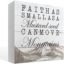 Christian Decor, Box Sign Tabletop Decor, Rustic Wood Sign, Farmhouse Decor for Shelf, Home Decor, Motivational Christian Gift, Matthew 17:20 Sign - Faith as Small as Mustard Seed can Move Mountains