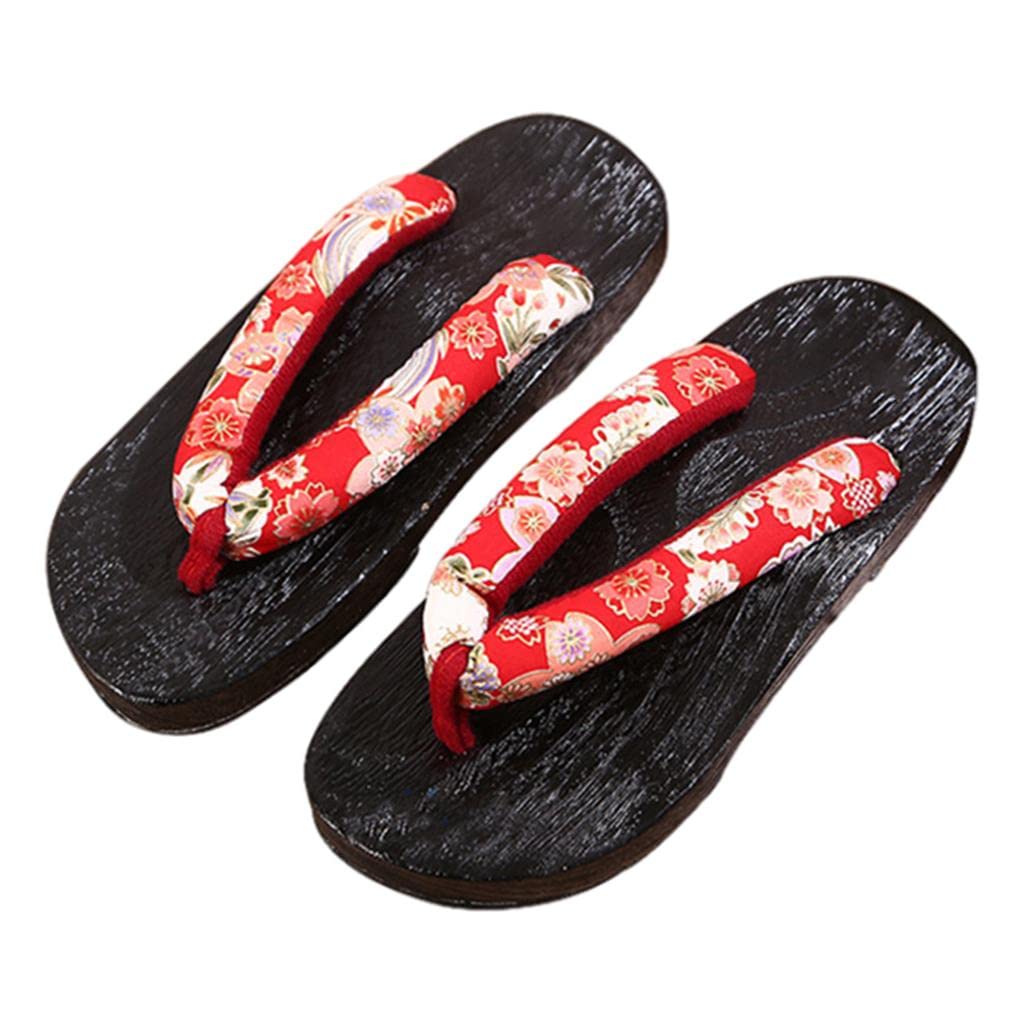 Japanese Clogs Slippers Geta Sandals Flip Flops for Men Women Red Round 39 | Clothing, Shoes & Accessories | Men's Shoes | Slippers | 1 Pair Japanese Wooden Clogs-image-6