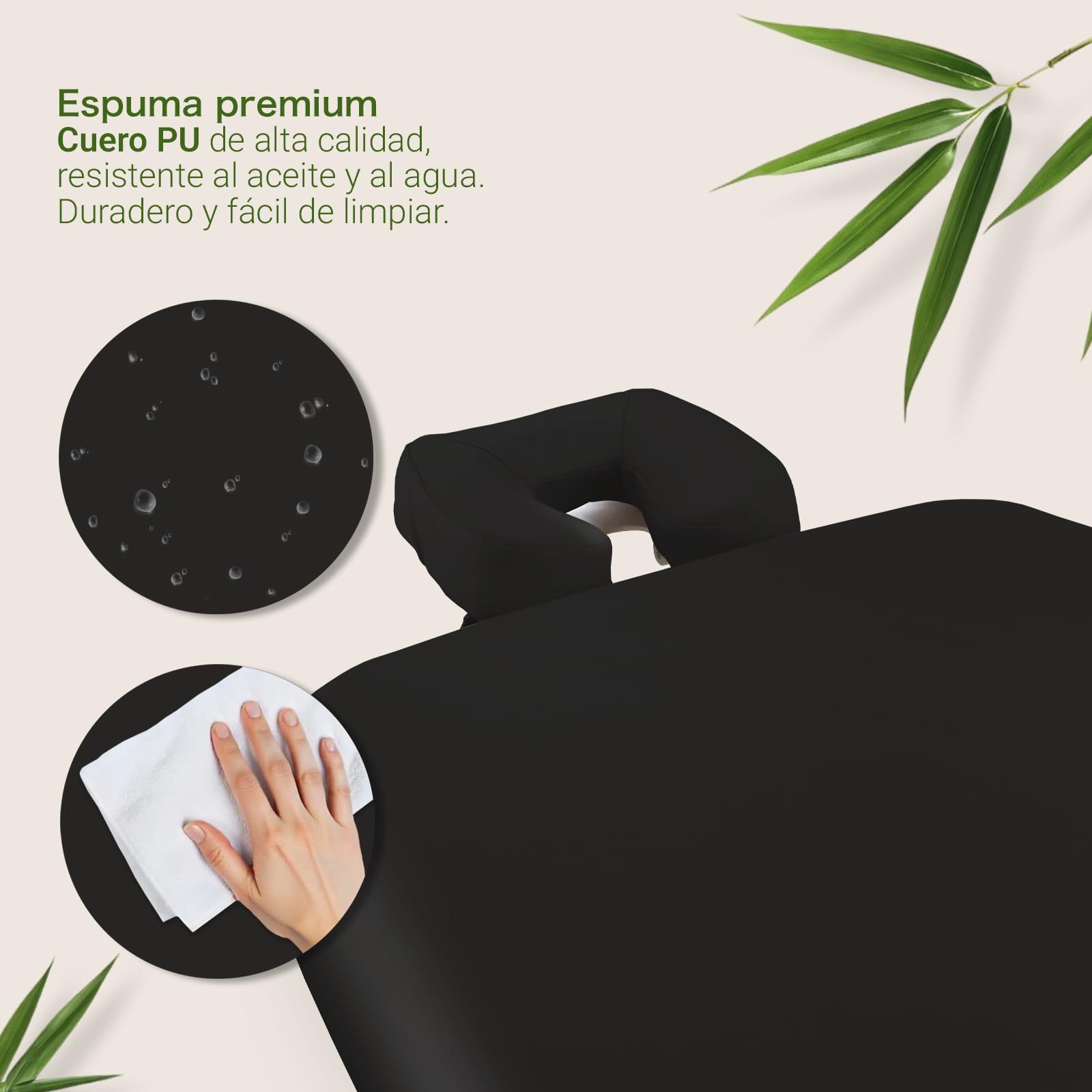 MASSUNDA - Camilla Masaje móvil Confort Deluxe Regulable en Altura - Camilla estetica Ancha de Madera Maciza - Camilla con reposacabezas ergonómico, Funda, reposabrazos, cojín (Negro) Negro