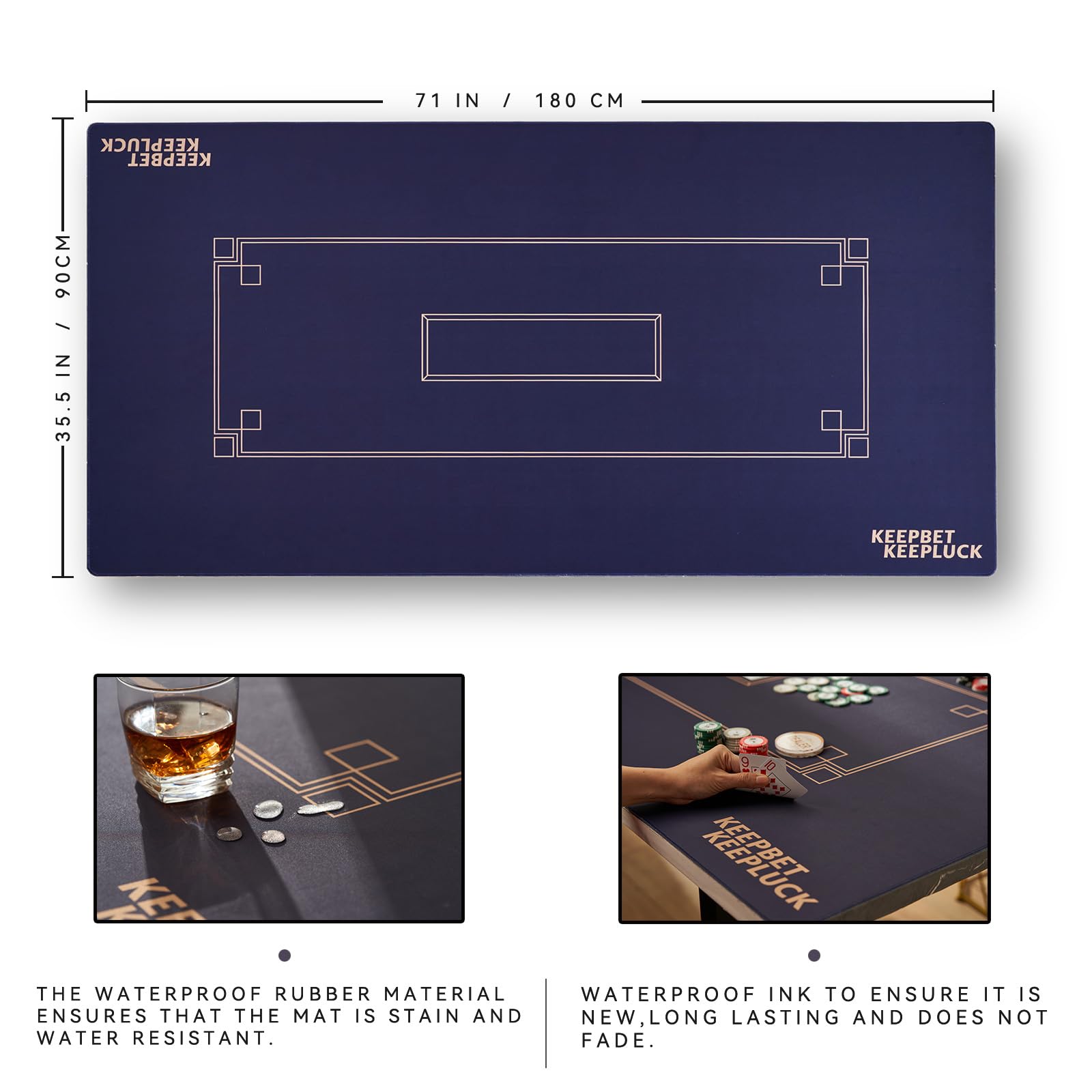 KEEPBET 70 x 35 Inch Premium Poker MAT, 6-10 Players Texas Hold'em Waterproof Poker Rubber Mat Games Topper for Tables, Folding Portable Poker Table Top Layout with Carrying Bag(180PURPLE)