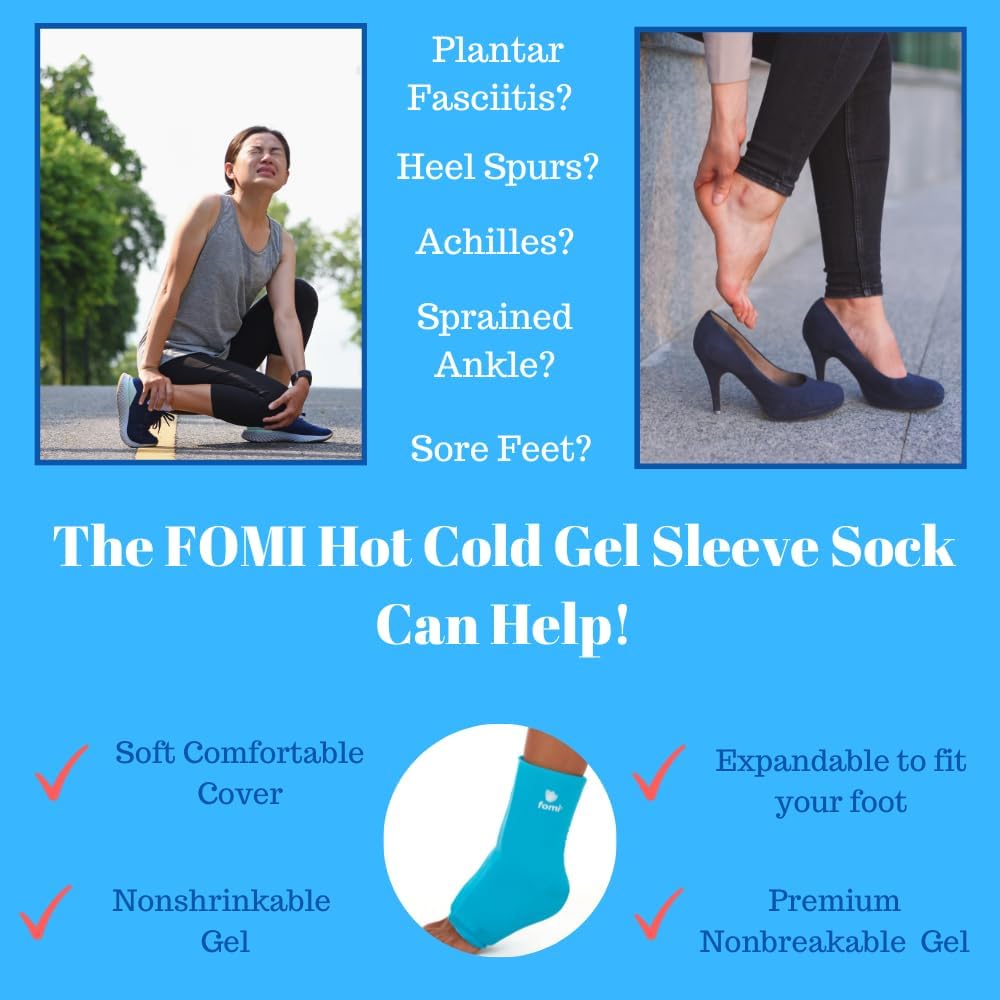 FOMI Hot Cold Ankle Foot Gel Ice Pack Wrap | 2 Pack | Premium Comfort 360 Degree Solid Gel Cooling Compression for Plantar Fasciitis, Heel Spurs, Achilles, Tendonitis, Sore Feet, Gout