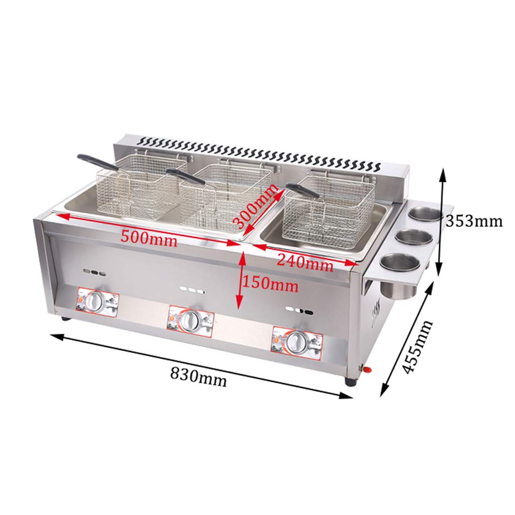 Friggitrice a gas da 18 litri, friggitrice a gas di grande capacità, in acciaio inossidabile, friggitrice a gas liquefatto, friggitrice commerciale con cestelli per friggitrice per cucina da