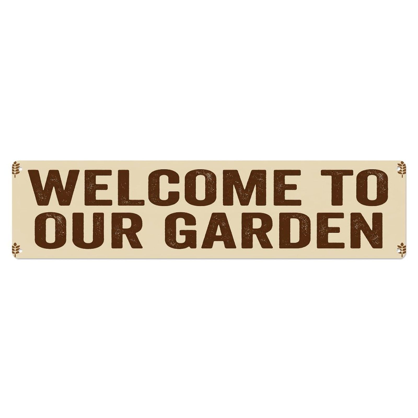 Vintage Welcome to Our Garden Oatmeal Metal Tin Sign