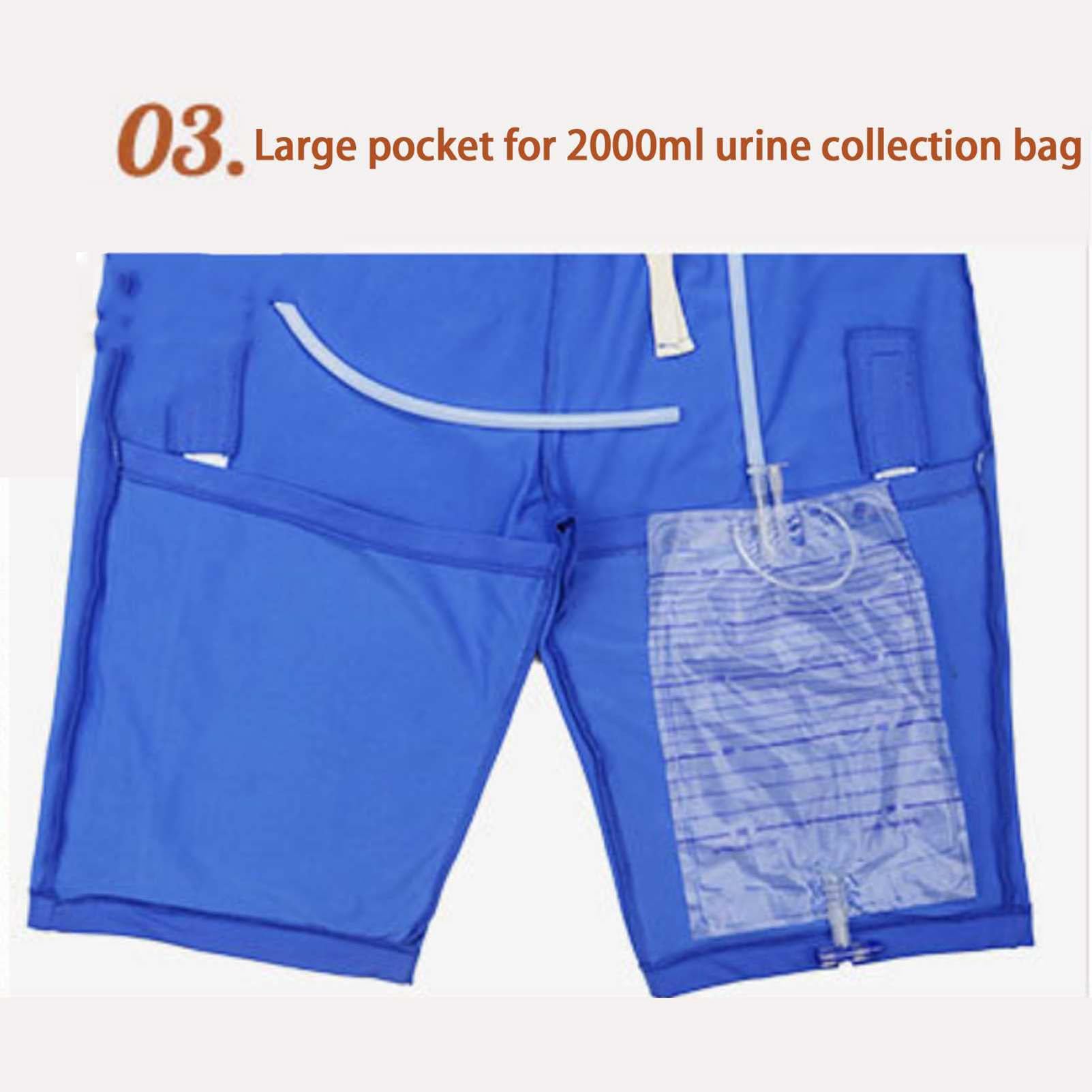Pantalon de Soins pour Incontinence, Pantalon Patient à Fermeture éclair, vêtements de Soins pour Patients, Pantalon pour Poche à Urine avec Double Poche pour Nettoyer Le Tissu Confortable