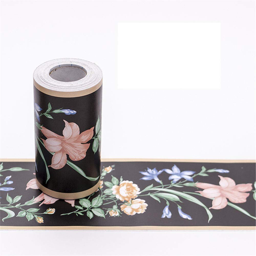Sdsdgrw Safflower On Black Wallpaper Border, Wallpaper Border Stickers Peel And Stick Multicolor(Safflower On Black)