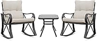 COSIEST 3-Piece Outdoor Bistro Set: Rust-Proof Rocking Chairs with Beige Cushions & Glass-Top Table for Patio, Garden, Backyard