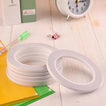 FEPITO 6 Rolls Double Sided Tape Self-adhesive Tape for Sewing, Crafts, Handwork, 6mm x 25 Meters Each Roll