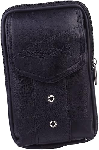 Miniatura 1 de TENDYCOCO Paquete de 1 bolsa de cintura para hombres monedero para hombres bolso vertical para teléfono móvil bolsa de cuero genuino hombres negro,