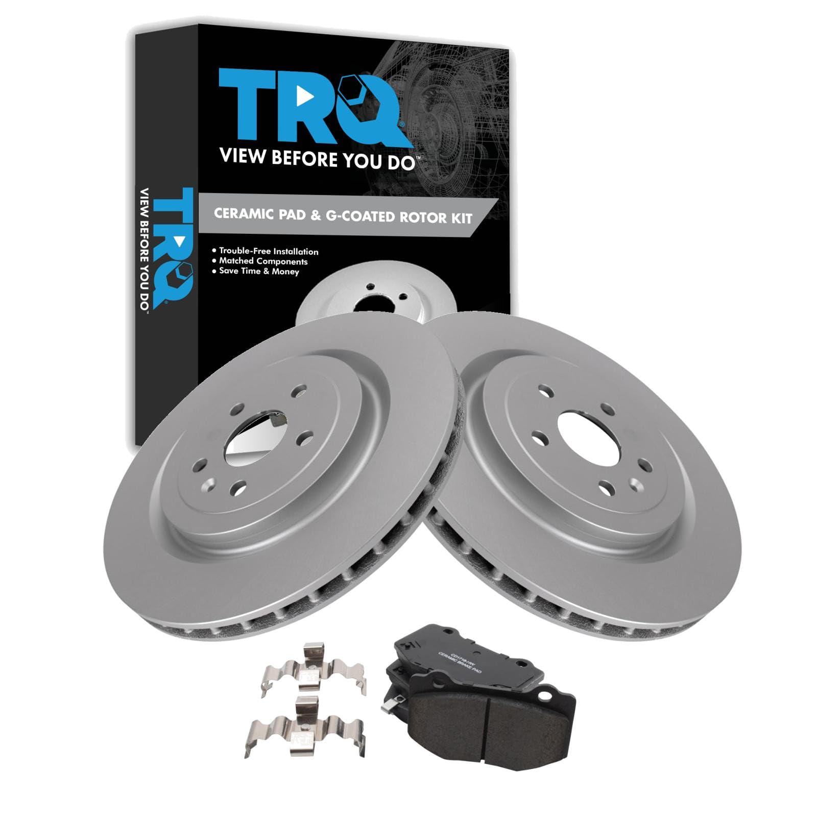 TRQ Rear Brake Pad and Rotor Set Ceramic Coated Rotors 365mm Compatible with 2017-2020 Chevrolet Camaro