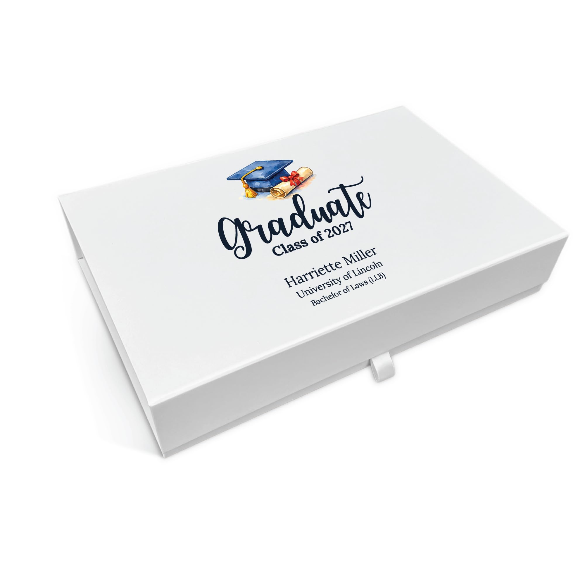 COOKIES AND KOALAS Personalised Graduation Gift Box – Large 34x22x7cm Magnetic Keepsake Box for Graduation Gifts, University Memory Box, Class of 2026 Gift Box with Custom Name - Design 3