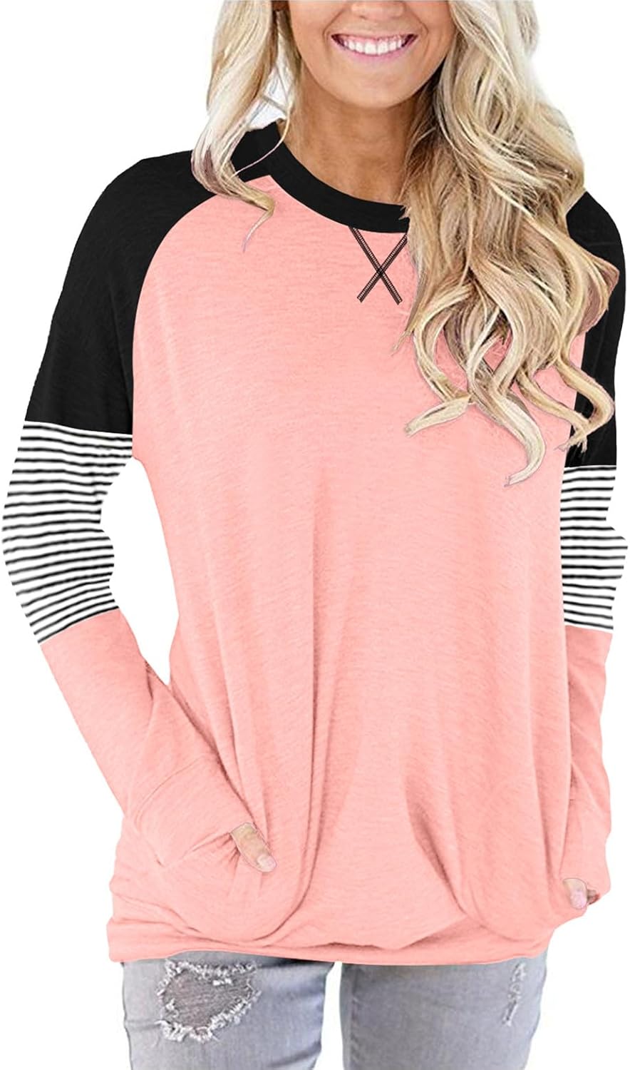 onlypuff Long Sleeve Tunic Top for Women Casual Loose Fitting Fall Fashion Clothing with Pockets - Image 3