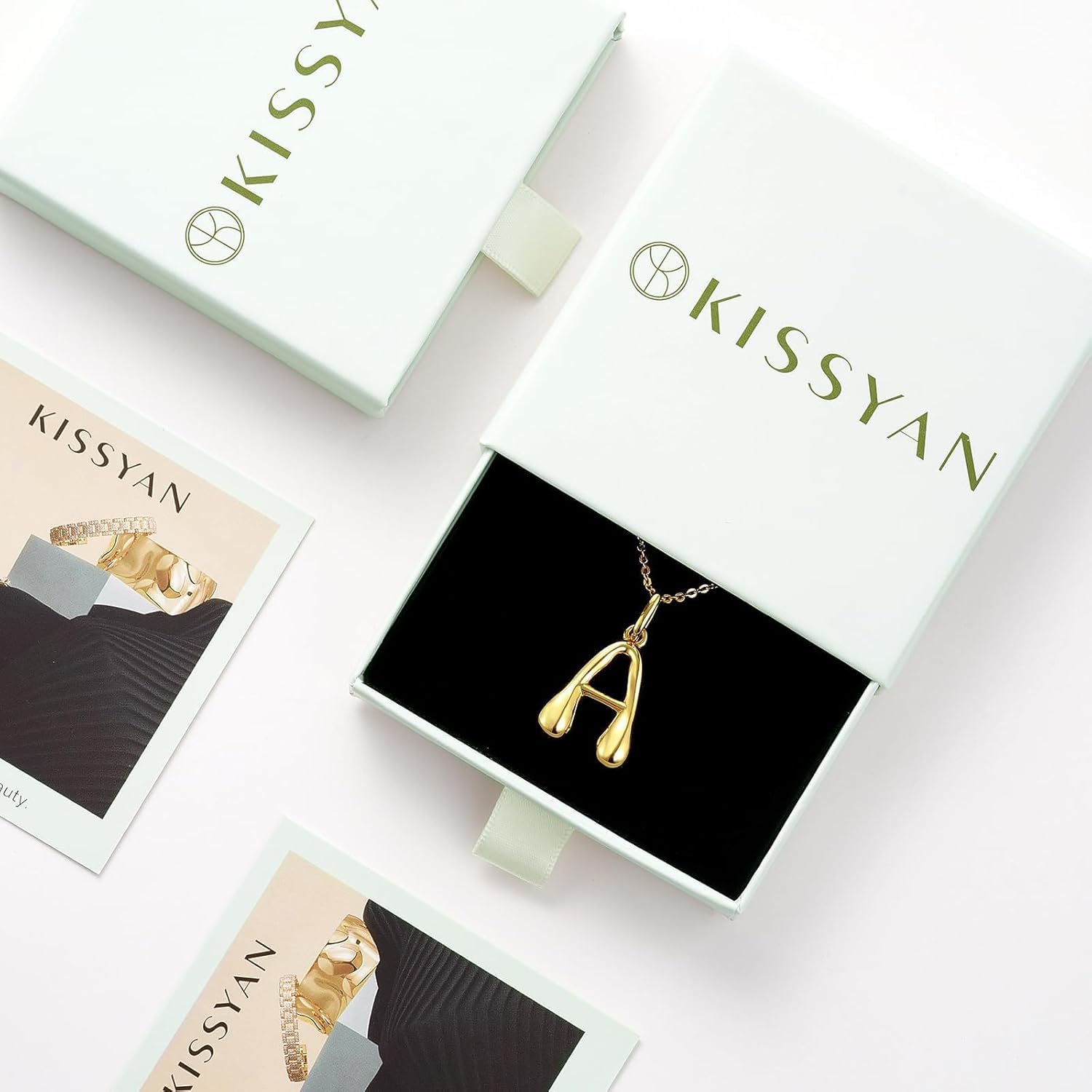 KissYan Bubble Letter Necklace,14K Gold Plated Personalized 3D Puffy Balloon Initial Pendant with Adjustable Bead Chain, Dainty Jewelry Gift for Women - Image 7