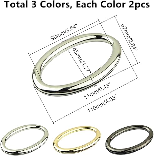 Miniatura 4 de PH PandaHall Asa de metal para bolso, 6 unidades, 3 colores, asas ovaladas de 4.3 x 2.7 in/4.3 x 2.7 pulgadas, asa recortada para bolso de