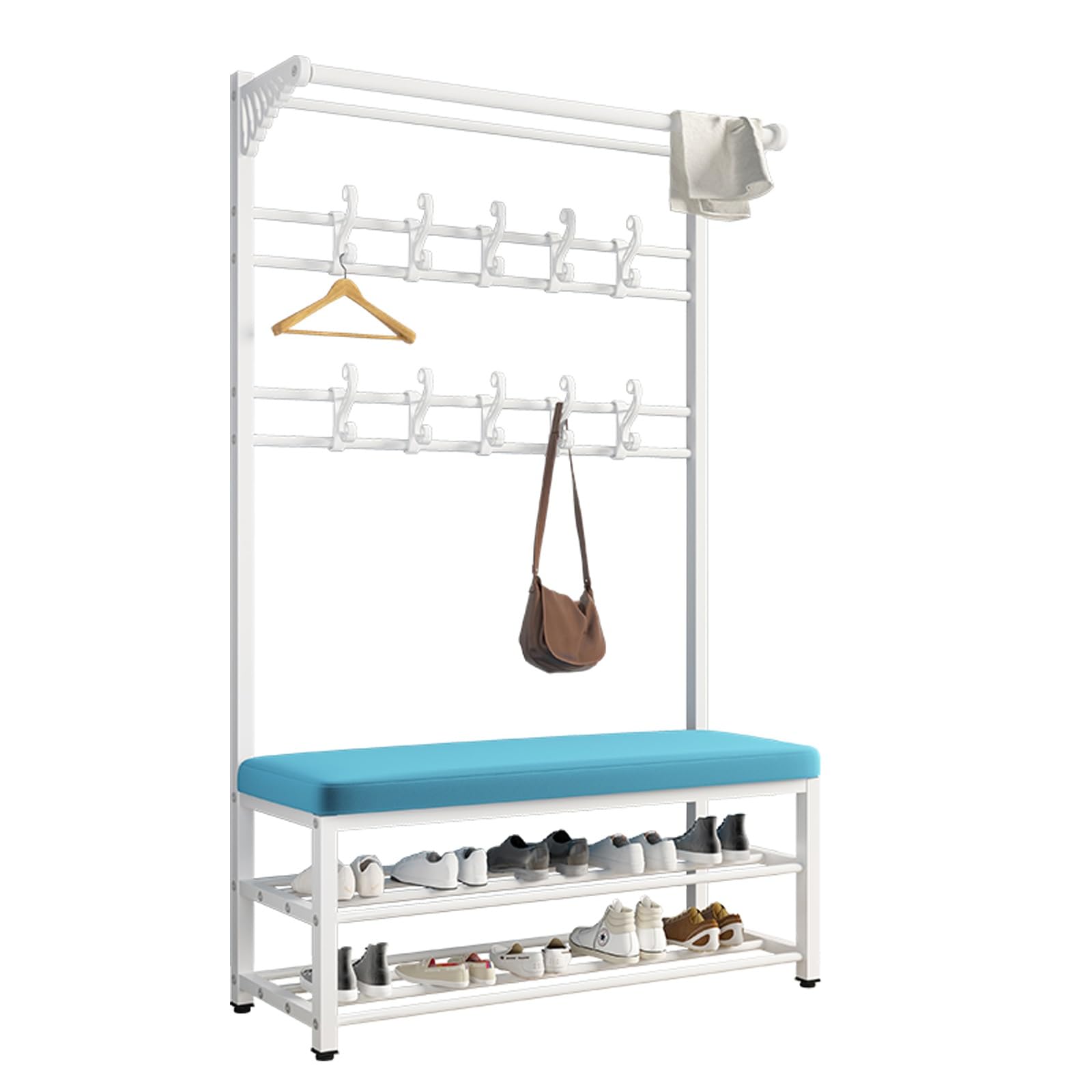 FGXHHS Multifunctal Hall Tree with Bench & Shoe Sto, Coat Rack nizer Comfortable Cush for Entryway Mudroom Fur (White, 80cm)