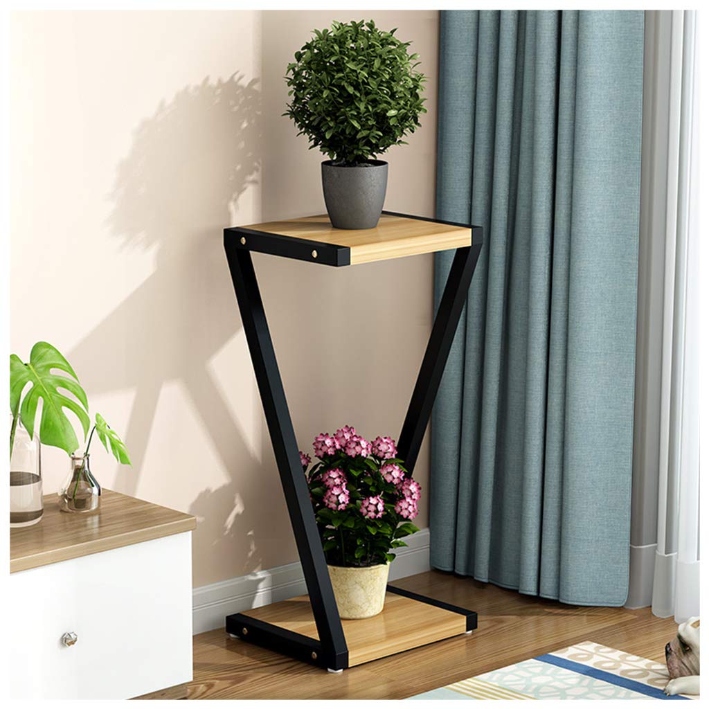 DQKHGFCAPG Floor-standing Metal Plant Pot Stand, Plant Display Stand for Indoor /605(Black-frame Walnut Color Board,80CM)