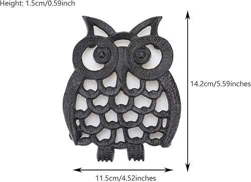 Miniatura 4 de Faotup 1 salvamanteles de búho de hierro fundido de 4.52 x 5.59 pulgadas, búho salvamanteles de metal para platos calientes, salvamanteles de metal
