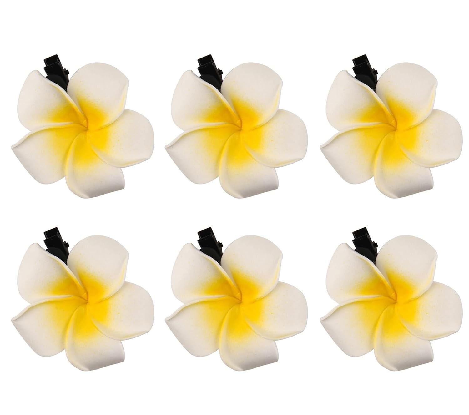 Pack of 6 Yellow Hawaii Plumeria Hair Clips Boho Foam Flower Alligator Hair Pin Hibiscus Hair Clip for Beach Party Wedding Cosplay Handmade Accessories