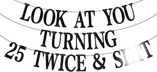 Look at You Turning 25 Twice Banner, Happy 50th Birthday, Half Way to 100, Cheers to 50 Years, Funny 50th Birthday Party Decorations for Men Women