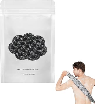 Exfoliating Shower Towel 47", Premium Scrub Wash Cloth for Body Face, Shower Towel for Smooth Skin, 2-in-1 Exfoliating Washcloth-Body Scrubber with 2 Sides for All Skin Types Black