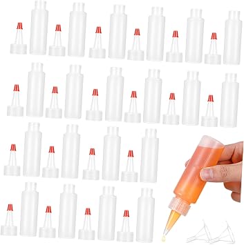 20pcs Squeeze Bottles with Nozzles Translucent Condiment Dispenser for Sauces Cooking and Craft Use Includes Funnels for Easy Filling