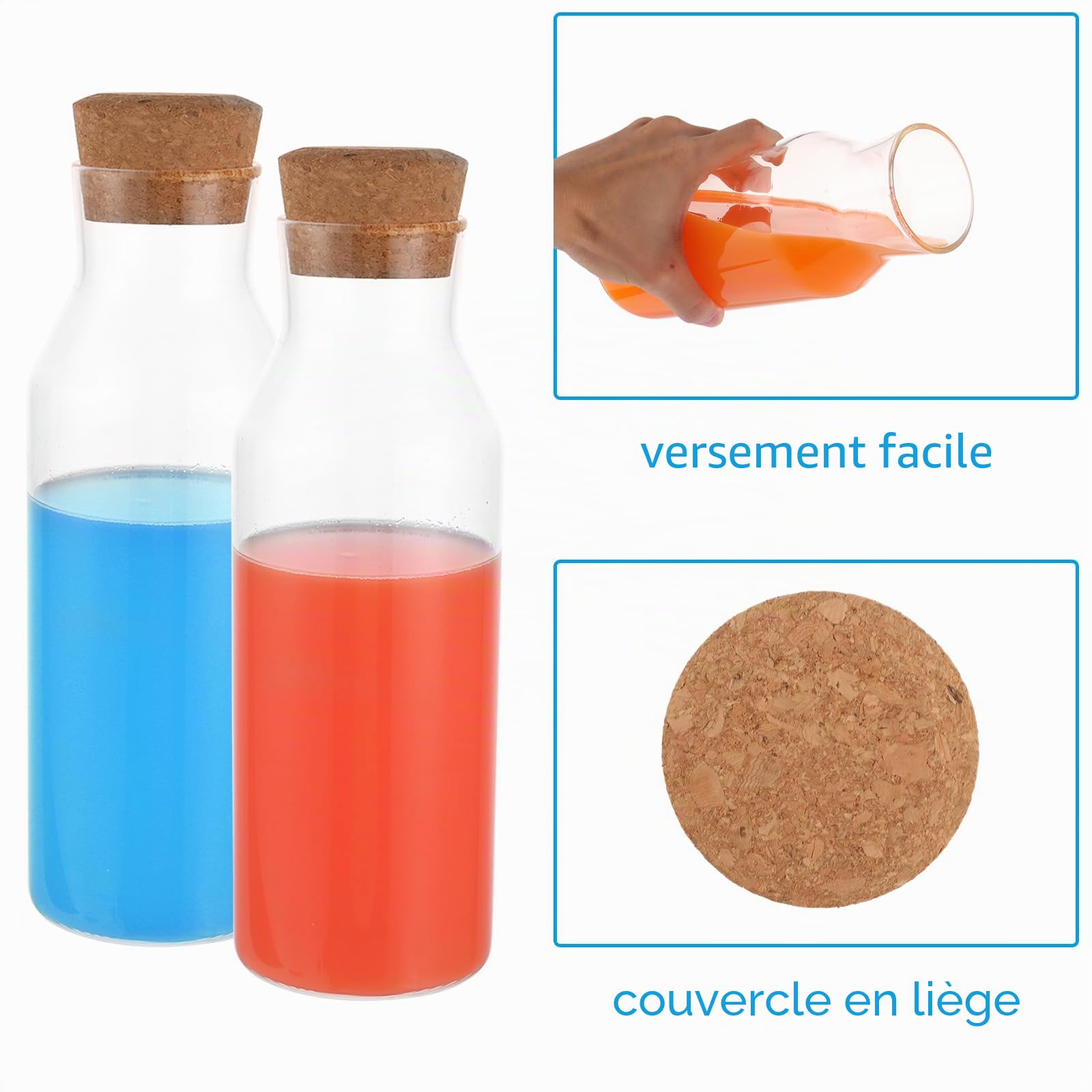 Lot de 4 distributeurs de lessive en verre avec couvercle hermétique de 1200 ml - Pour dosettes de lessive liquide